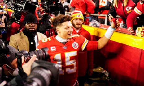Patrick Mahomes leaves the field after his triumphant performance for the Kansas City Chiefs against the Buffalo Bills