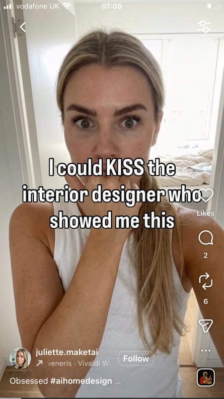 A woman in an Instagram post with ‘I could kiss the interior designer who showed me this’ written over her