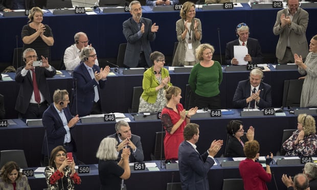 Dutch MEP Judith Sargentini is applauded in the European parliament after the vote was passed.