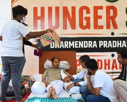 Indian climate activist and education reform advocate Sonam Wangchuk resting on a makeshift bed