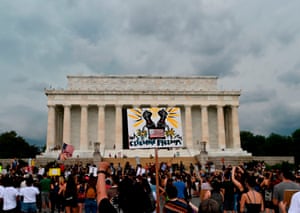 A march and rally in front of the Lincoln Memorial in Washington DC