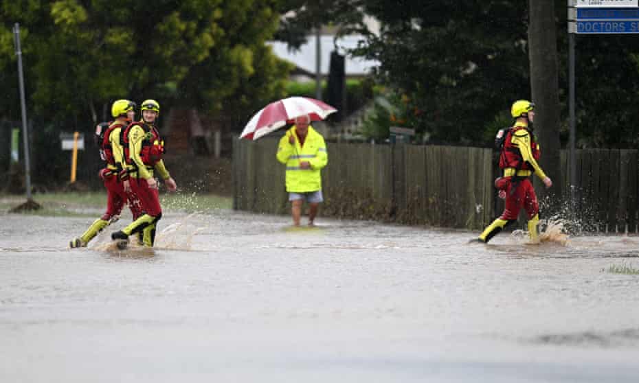 A swift water rescue crew make their way through flood water this month in Laidley, Queensland