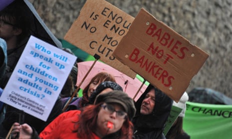 Marchers in Oxford protest against the closure of children’s centres.