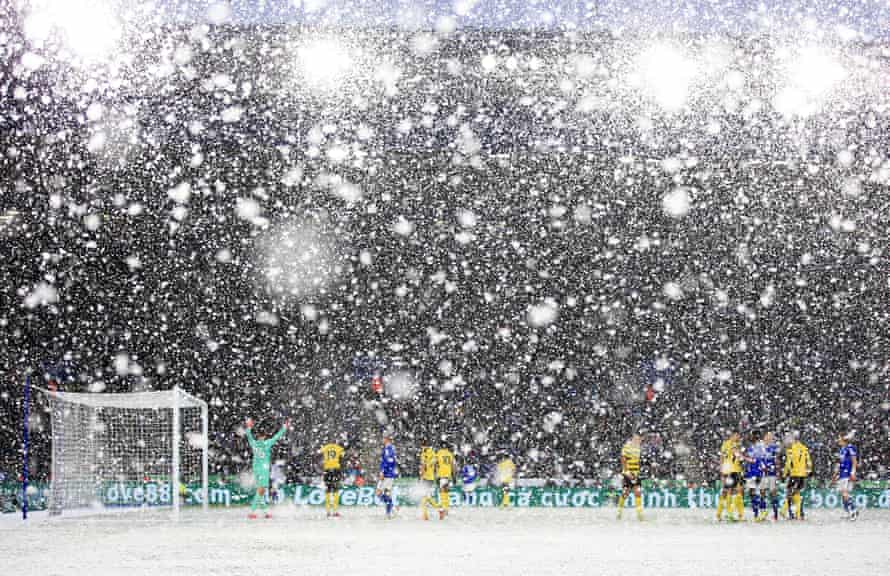 Leicester City v Watford in the snow in November 2021