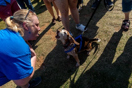Beagle Molly gives her best ‘aroo’ during a howling contest at Beaglefest at Lonerider Brewery in Wake Forest, North Carolina.