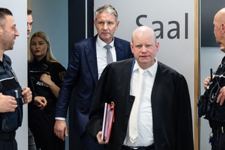 Höcke and his lawyer, Ulrich Vosgerau, arriving in court in Halle in April.