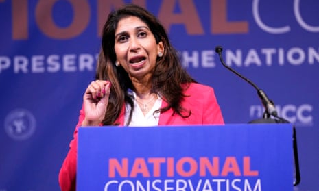 Suella Braverman speaking at the National Conservatism conference in Brussels, 16 April 2024. 