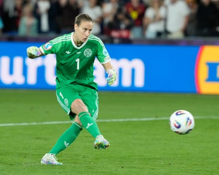 Germany goalkeeper Ann-Katrin Berger slots in her spot-kick during a dramatic penalty shootout