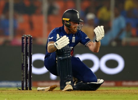 England's Ben Stokes reacts after losing his wicket, caught by Australia's Marcus Stoinis off the bowling of Adam Zampa.
