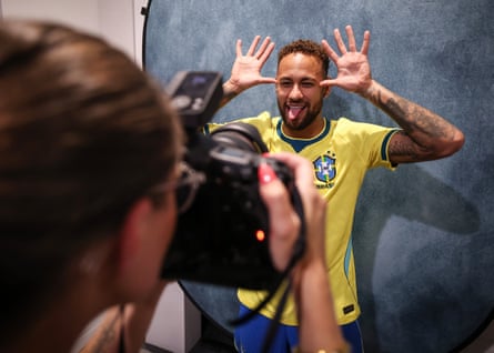 Neymar plays up to the camera.