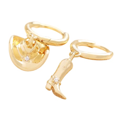Lisa Angel Mismatched Cowboy Boot and Hat Huggie Hoop Earrings in Gold
