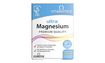 A white, blue, black and purple box of Vitabiotics Ultra Magnesium tablets