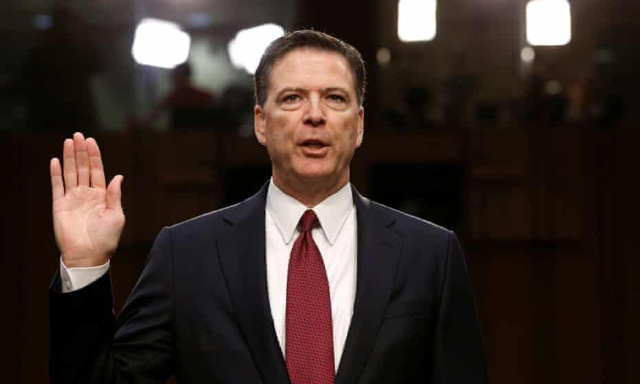 Evidence for the publication … James Comey being sworn in to testify at a hearing in Washington.