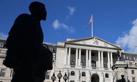Union flag flies over The Bank of England in central London