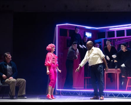 Danny Shelvey as Silvio, Paula Sides as Nedda and Ronald Samm as Canio with the ensemble as the demons in his head.