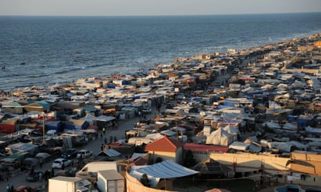 Tents of displaced Palestinians in Deir Al-Balah.