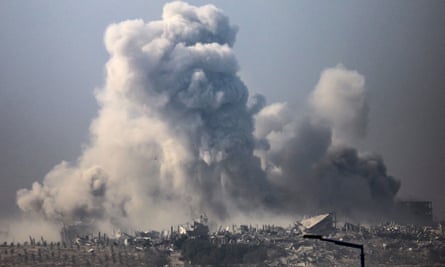 Smoke billowing after an Israeli strike in Gaza near the Israeli border