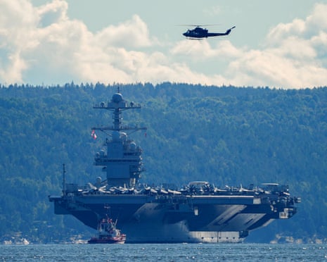 USS Gerald R Ford, pictured here on its way out of Norway, 17 September 2025.