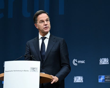 Nato Secretary General Mark Rutte delivers a keynote address at the Bavarian State Representation, hosted by the Munich Security Conference (MSC) in Berlin, Germany.