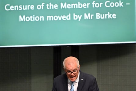 Former prime minister Scott Morrison speaks during a censure motion against him