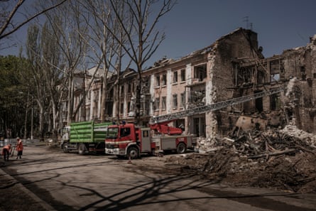 The bombed-out remains of a residential building destroyed by a Russian missile strike on Thursday morning.