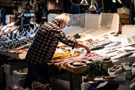 A antheral preparing food for merchantability successful Athens cardinal food market, Greece.