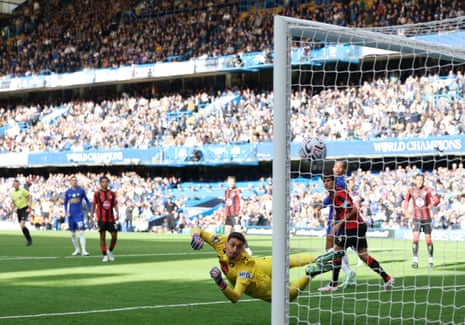 Chelsea's Morgan Rogers scores their second goal past Bournemouth's keepr Djordje Petrovic.