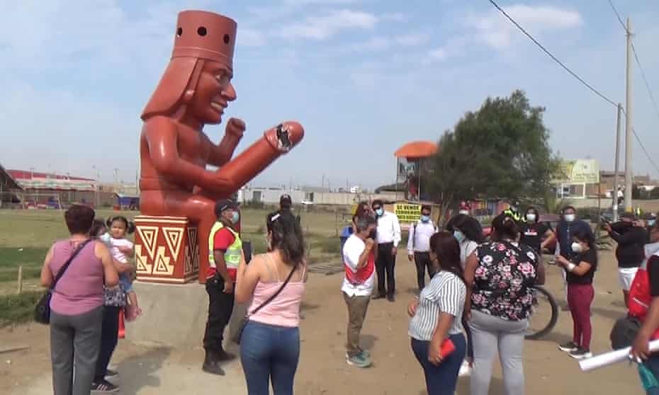 The statue in Moche, the district named after the ancient culture. The vandals reportedly fired shots in the air as they fled.