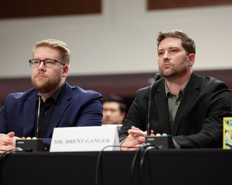 Luke and Brent Ganger, brothers of Renee Good, who was fatally shot on 7 January by a federal immigration agent in Minneapolis, attend a public forum to discuss the use of violent force by Department of Homeland Security (DHS) agents, 3 February 2026.