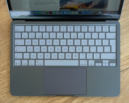 The keyboard and trackpad of the Apple MacBook Neo.