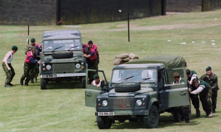 Members of England’s 1999 squad undertake some military training.