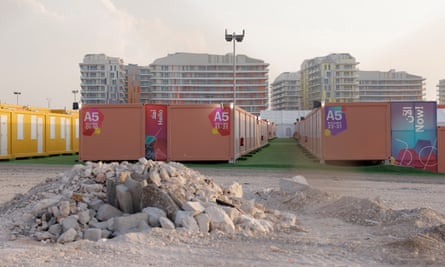 Shipping containers await fans in the Rawdat Al Jahhaniya accommodation site near the Ahmed bin Ali Stadium.