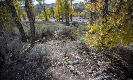 A stone cross marks a spot in northwest Wyoming's Bridger-Teton National Forest, where Gabby Petito’s body was found.  