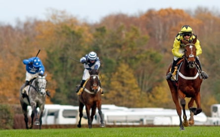Lulamba races clear of the field to take the Henry VIII Novices Chase.