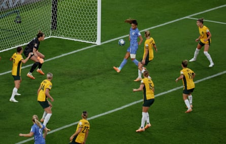 France's Maëlle Lakrar takes a shot.