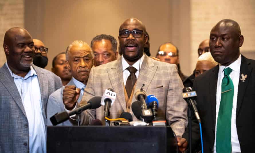 George Floyd’s brother Philonise Floyd speaks alongside Reverend Al Sharpton and attorney Ben Crump following the verdict.