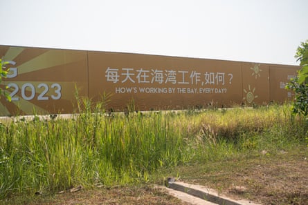 Billboards advertising the Bay of Lights development project on the coast of Preah Sihanouk province, Cambodia.