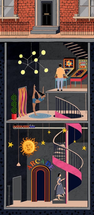 An illustration of a two-storey structure below a house