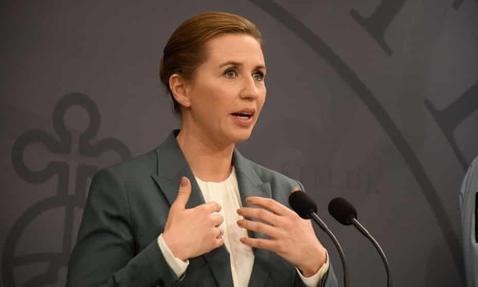 The Danish prime minister, Mette Frederiksen, at a press conference