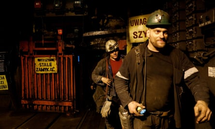 Miners leave the Wieczorek coal mine in Katowice, Poland.