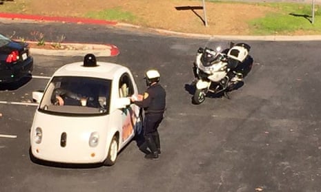 A Google car is pulled over by the police