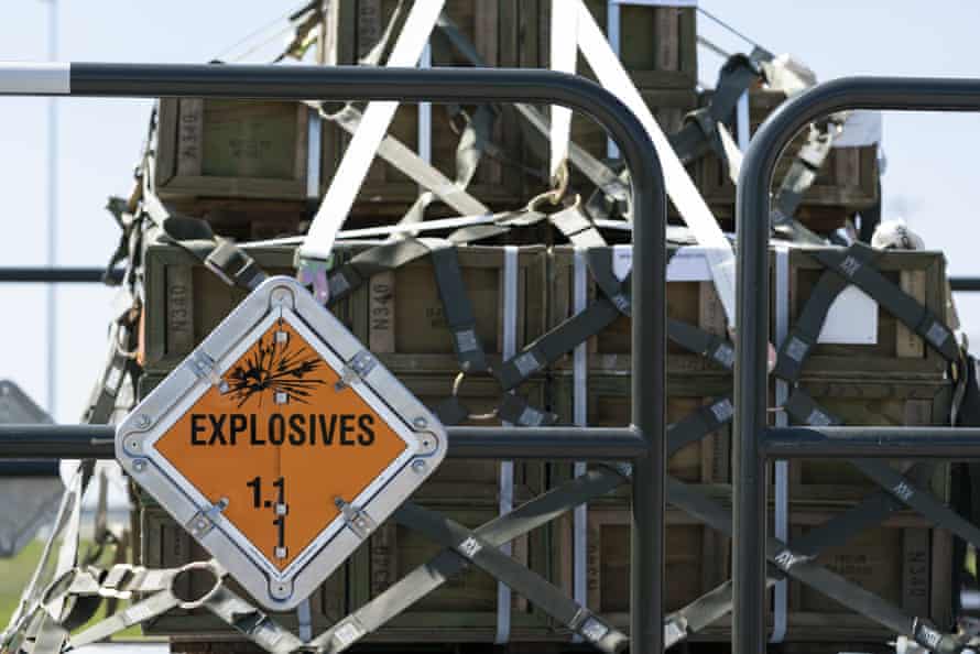Russia-Ukraine war: US damns Putin’s ‘cruelty and depravity’; Zelenskiy questions lack of powerful response to ‘humiliation’ of UN in Kyiv – live | Ukraine 5 Fuses for 155 mm shells prepared to be loaded on a C-17 flight.