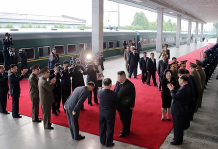 Kim Jong-un prepares to leave from Pyongyang Station heading to Russia to meet with Vladimir Putin.