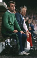 Brian Clough and Peter Taylor (right) at Nottingham Forest v Derby County match, 1977.