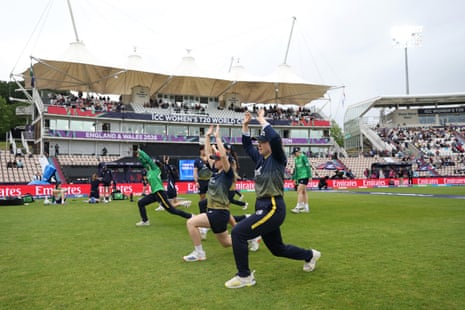 Ireland players warm up prior to the ICC Women's T20 World Cup Group B match between England and Ireland.