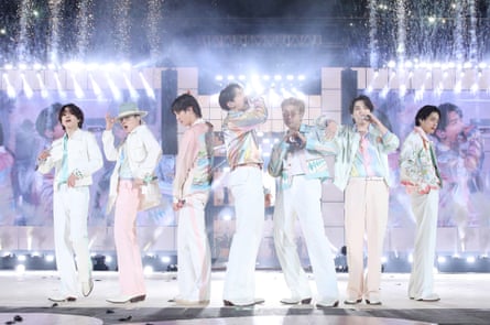 K-pop group BTS perform at Jamsil Olympic Park in southern Seoul, in March 2022. They later went on to fulfil their mandatory military service.