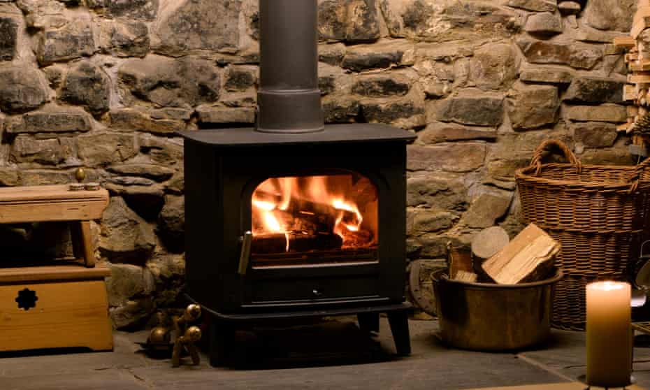 Roaring fire in wood burning stove