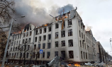 The economic department building of the Karazin Kharkiv National University on fire
