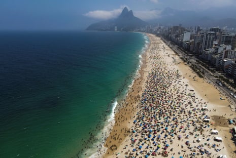 Aerial view of the crowded Ipanema beach in Rio de Janeiro, Brazil, on 13 September 2020.