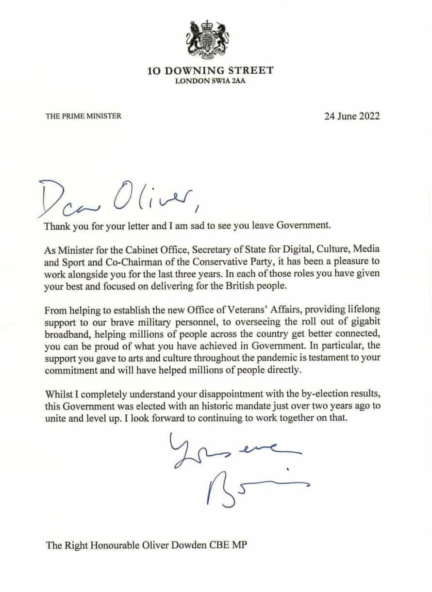 Boris Johnson’s reply to Oliver Dowden.